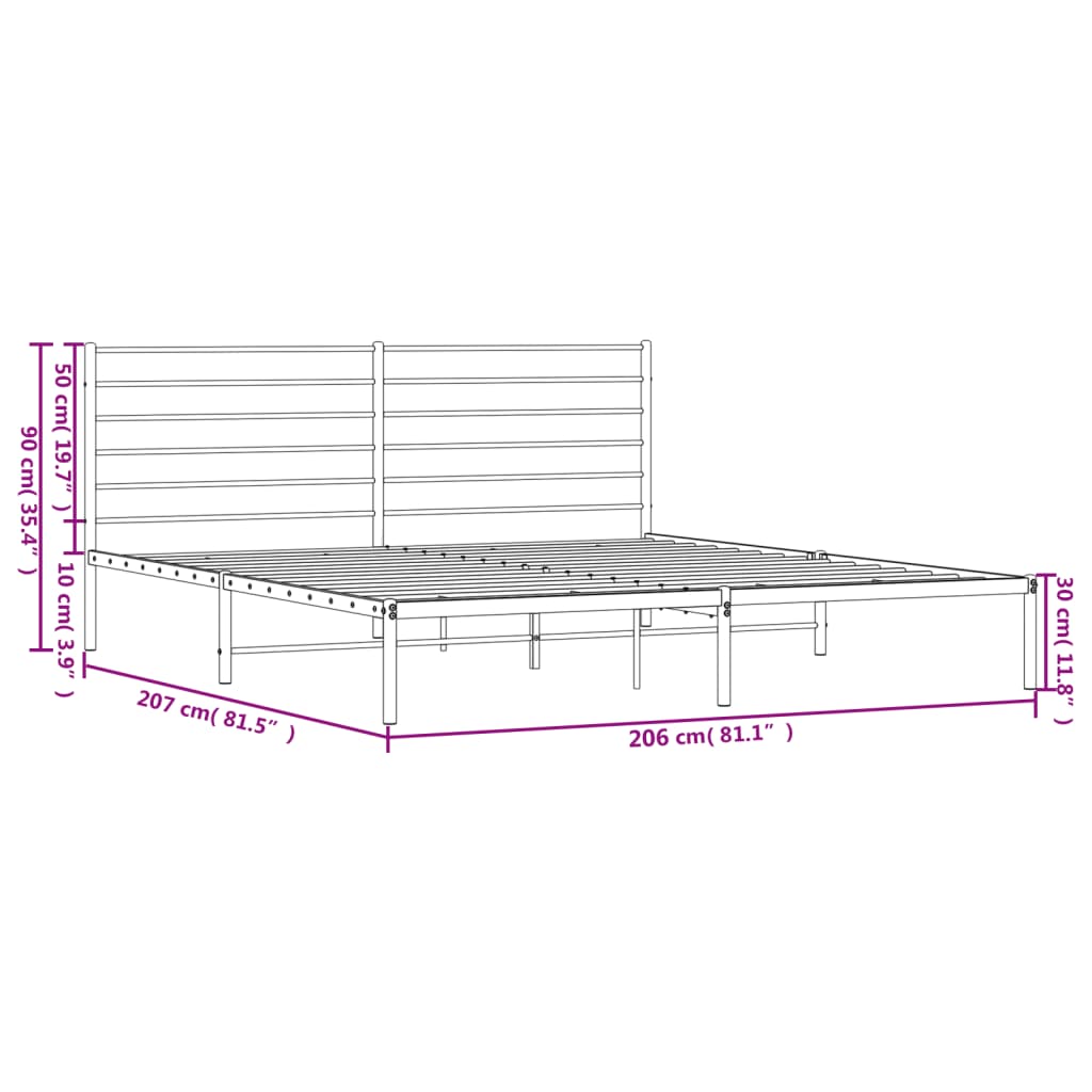 Metal Bed Frame without Mattress with Headboard White 200x200cm
