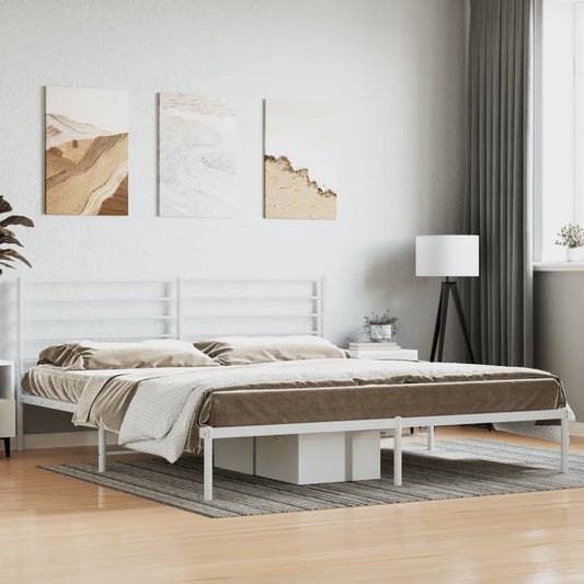Metal Bed Frame without Mattress with Headboard White 200x200cm