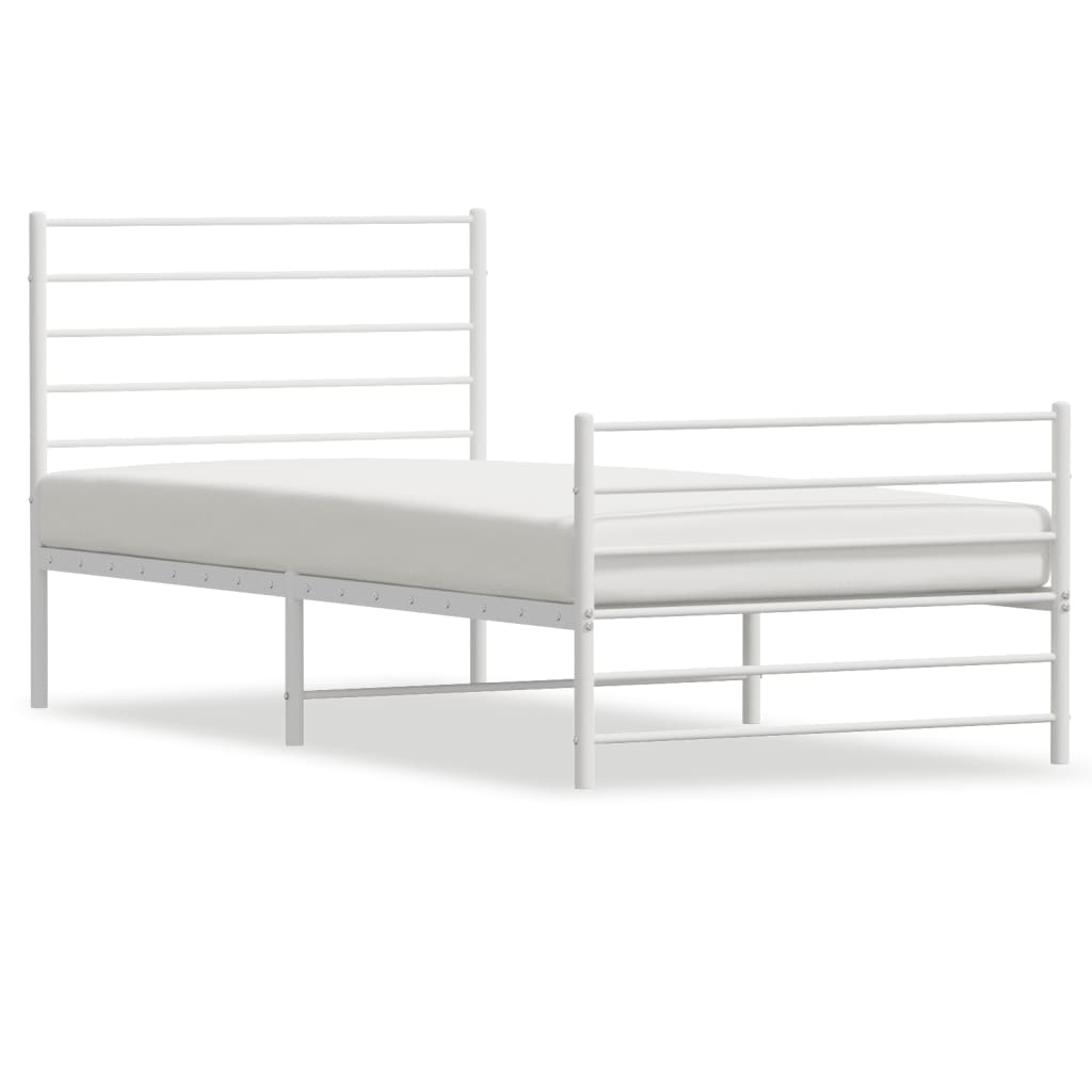Metal Bed Frame without Mattress with Footboard White 75x190cm