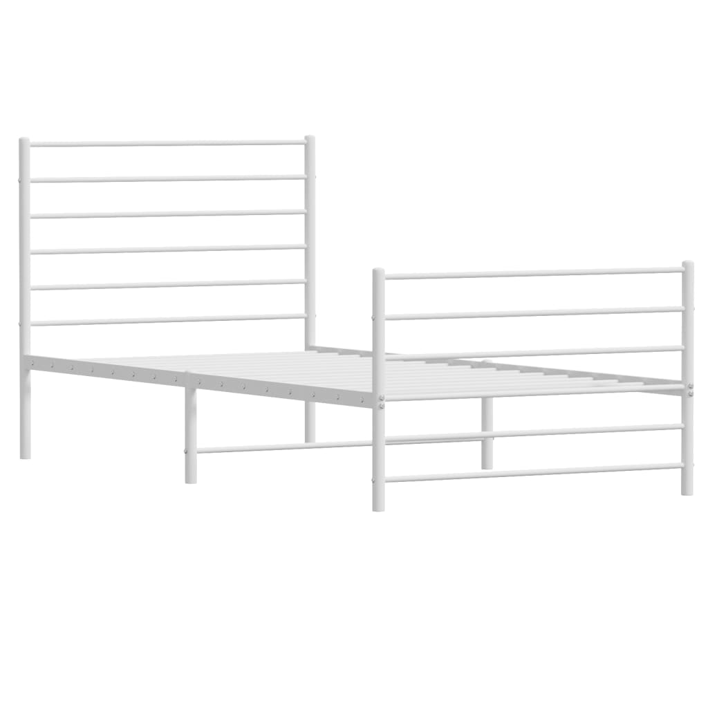 Metal Bed Frame without Mattress with Footboard White 75x190cm