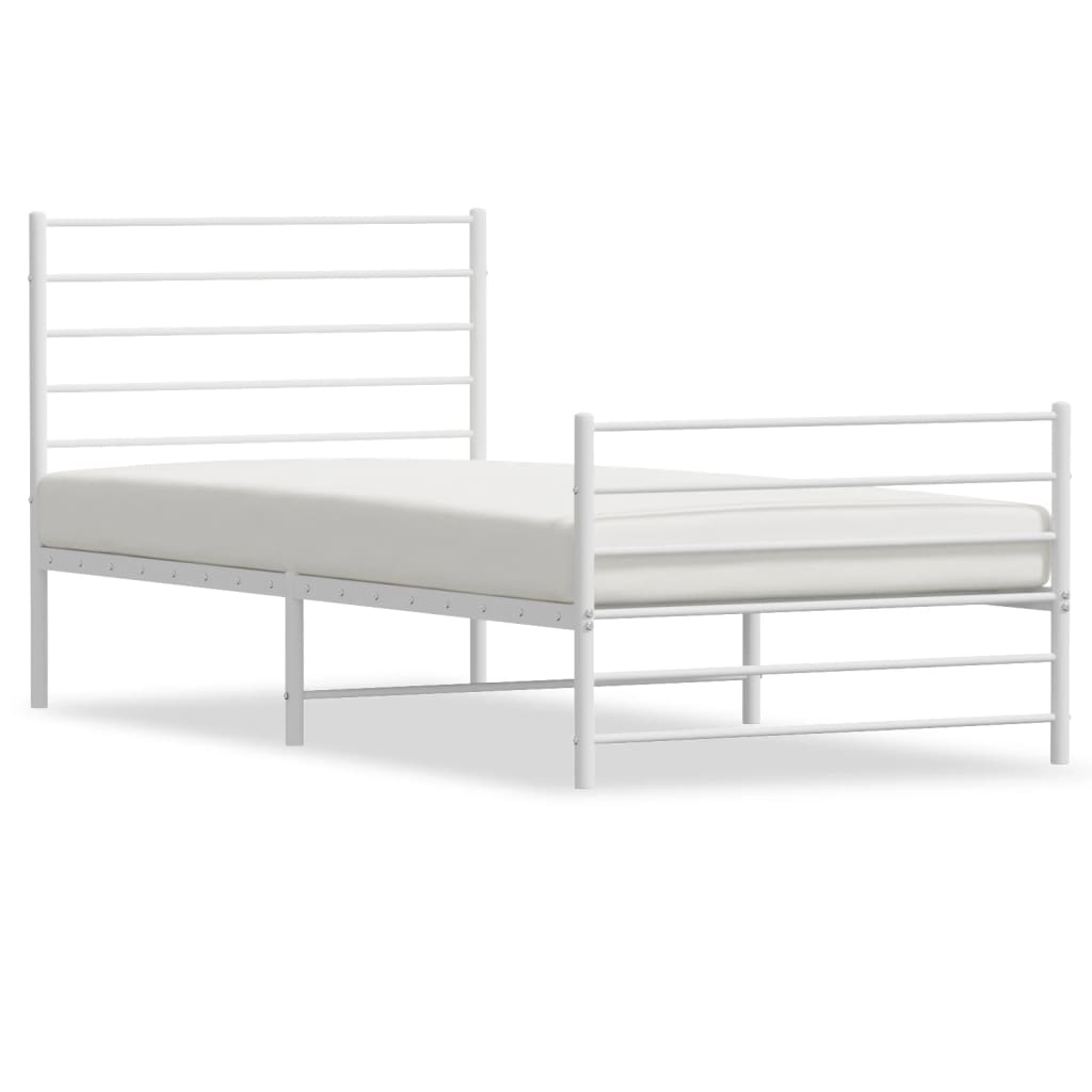 Metal Bed Frame without Mattress with Footboard White 107x203cm