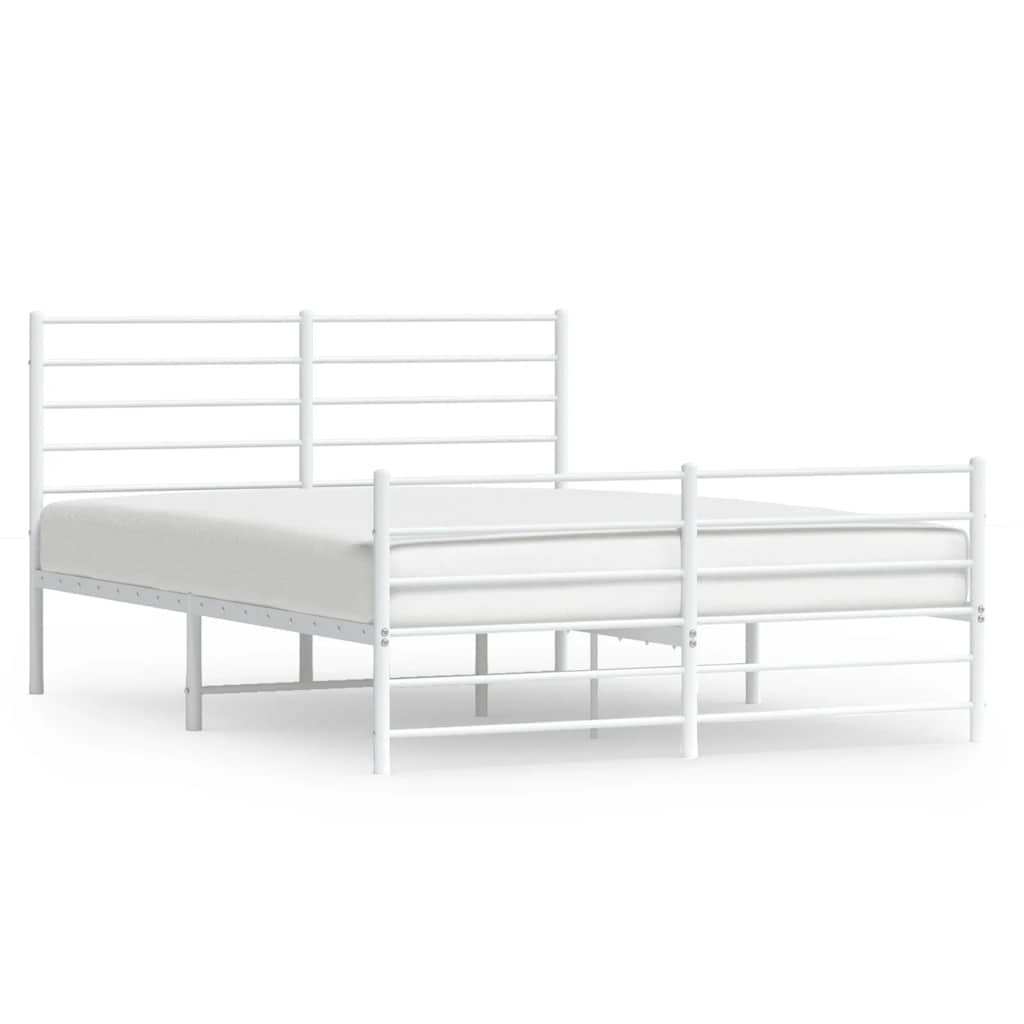 Metal Bed Frame without Mattress with Footboard White 150x200cm
