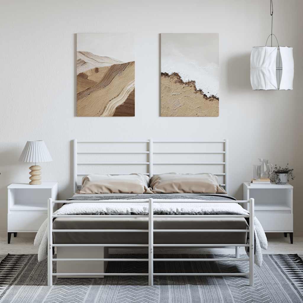 Metal Bed Frame without Mattress with Footboard White 150x200cm