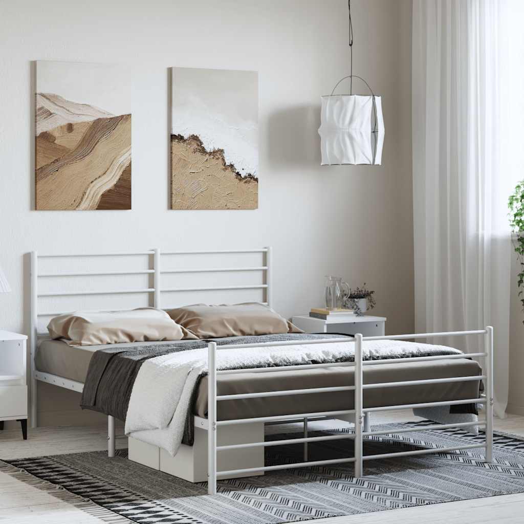 Metal Bed Frame without Mattress with Footboard White 150x200cm