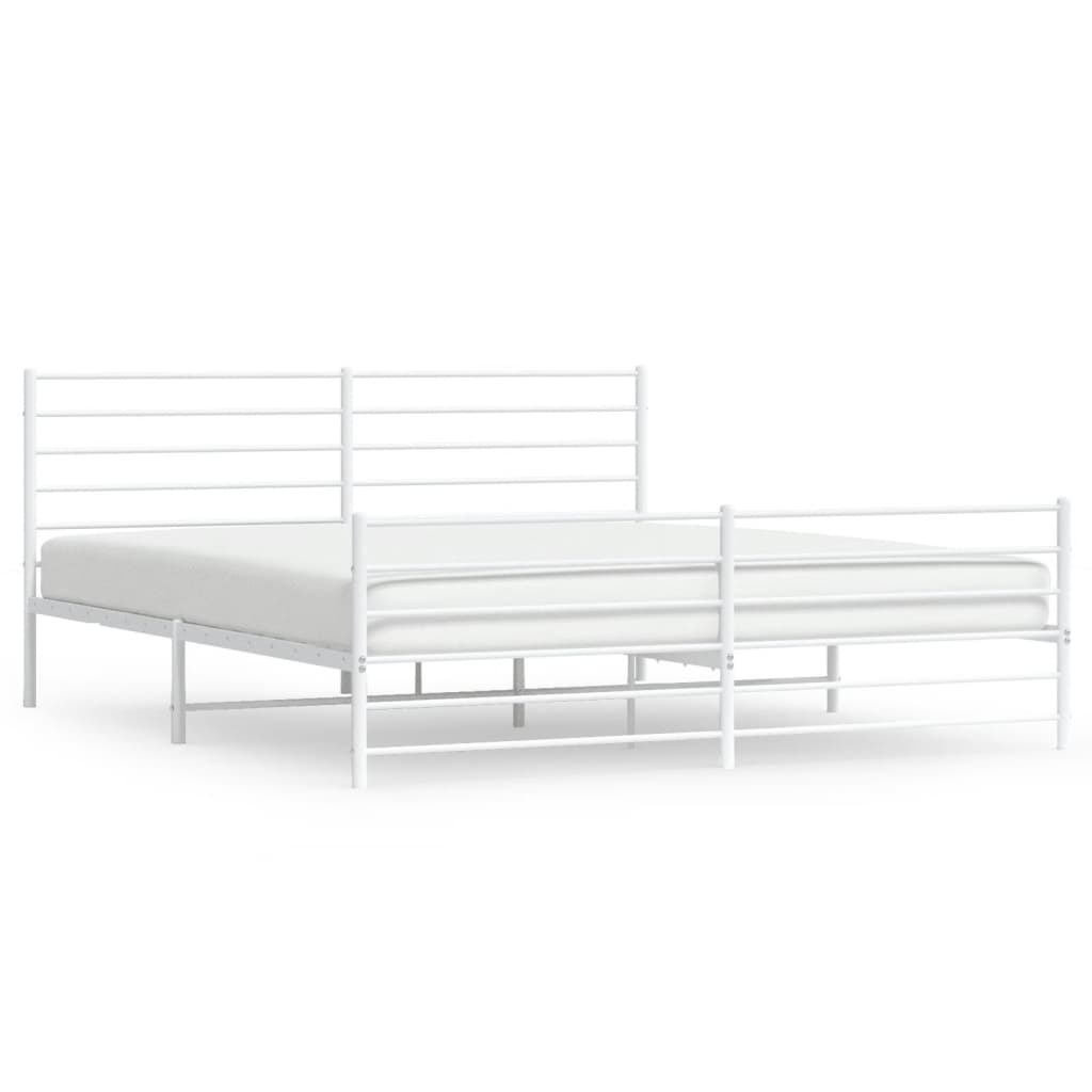 Metal Bed Frame without Mattress with Footboard White 180x200cm