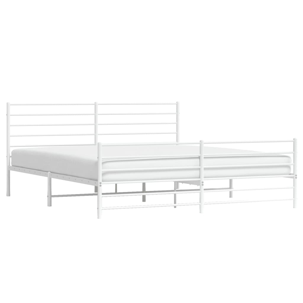 Metal Bed Frame without Mattress with Footboard White 180x200cm