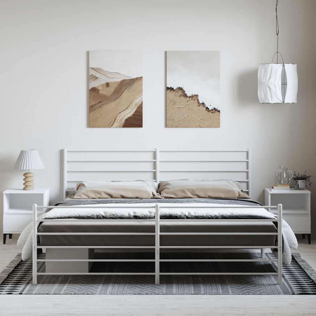 Metal Bed Frame without Mattress with Footboard White 183x213cm