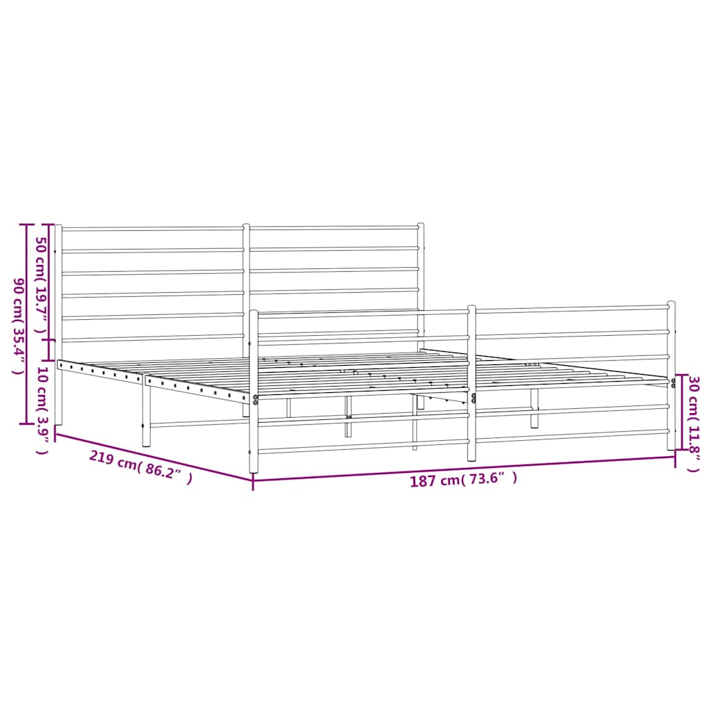 Metal Bed Frame without Mattress with Footboard White 183x213cm