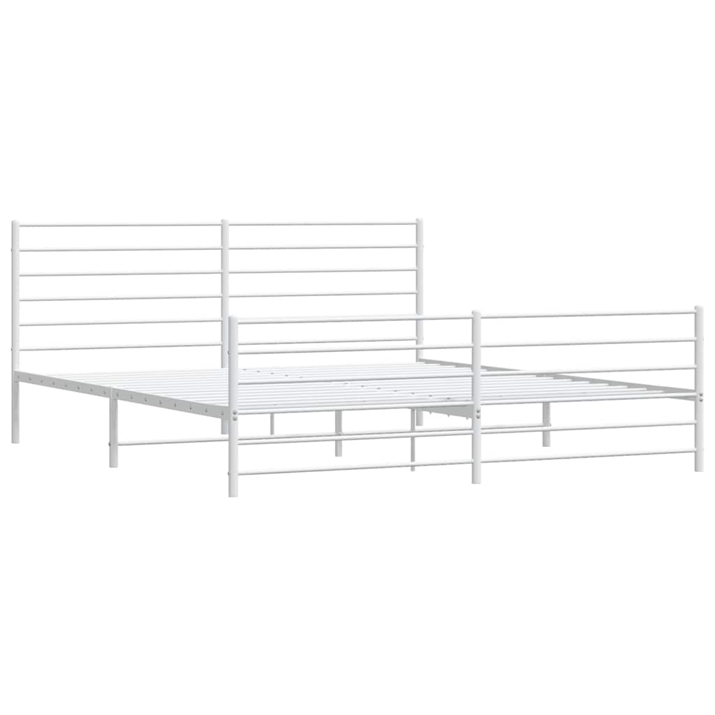 Metal Bed Frame without Mattress with Footboard White 193x203cm