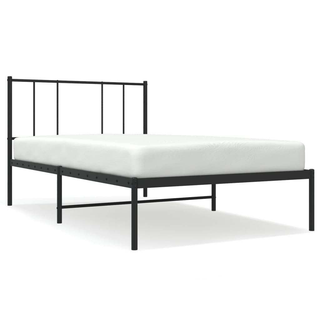 Metal Bed Frame without Mattress with Headboard Black 80x200cm