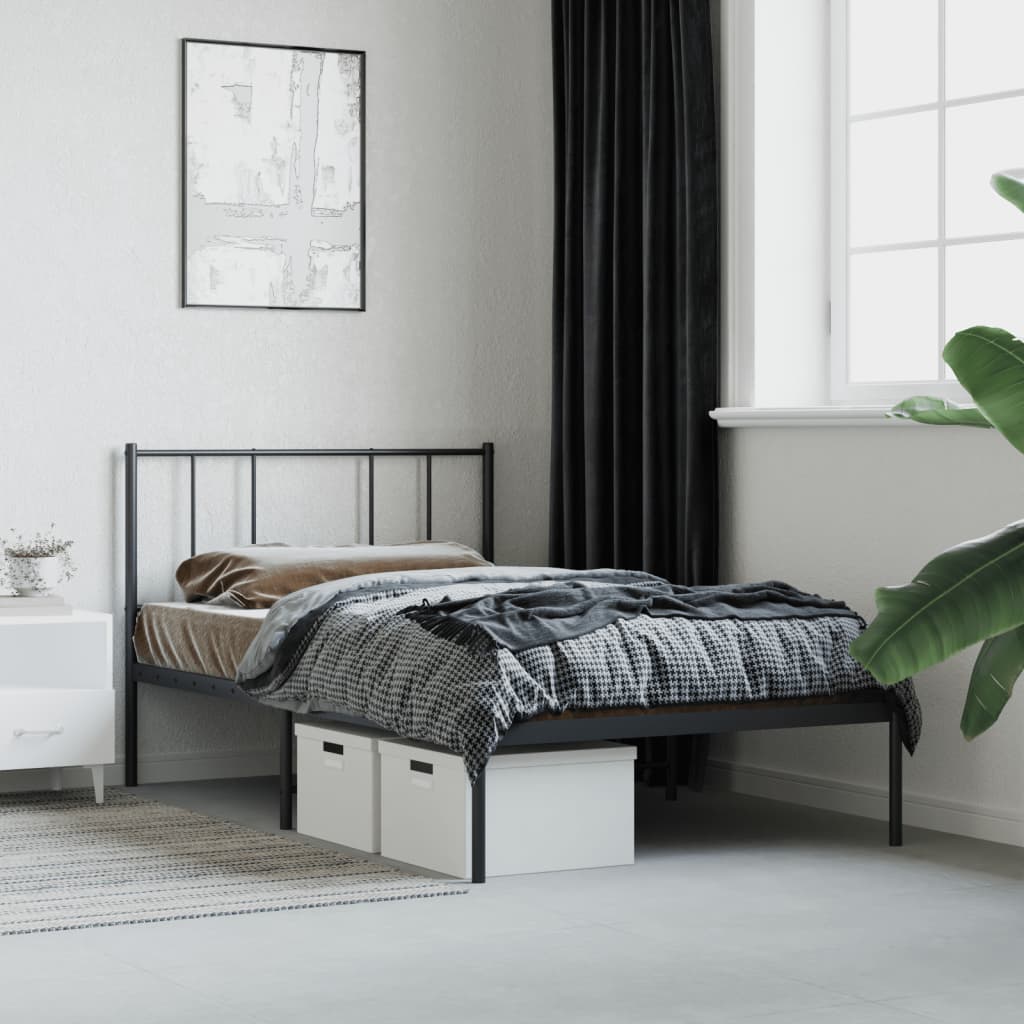 Metal Bed Frame without Mattress with Headboard Black 90x190cm