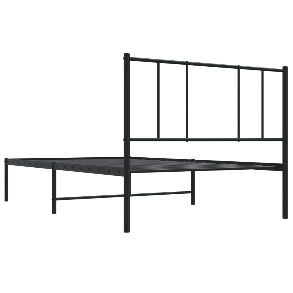 Metal Bed Frame without Mattress with Headboard Black 90x190cm