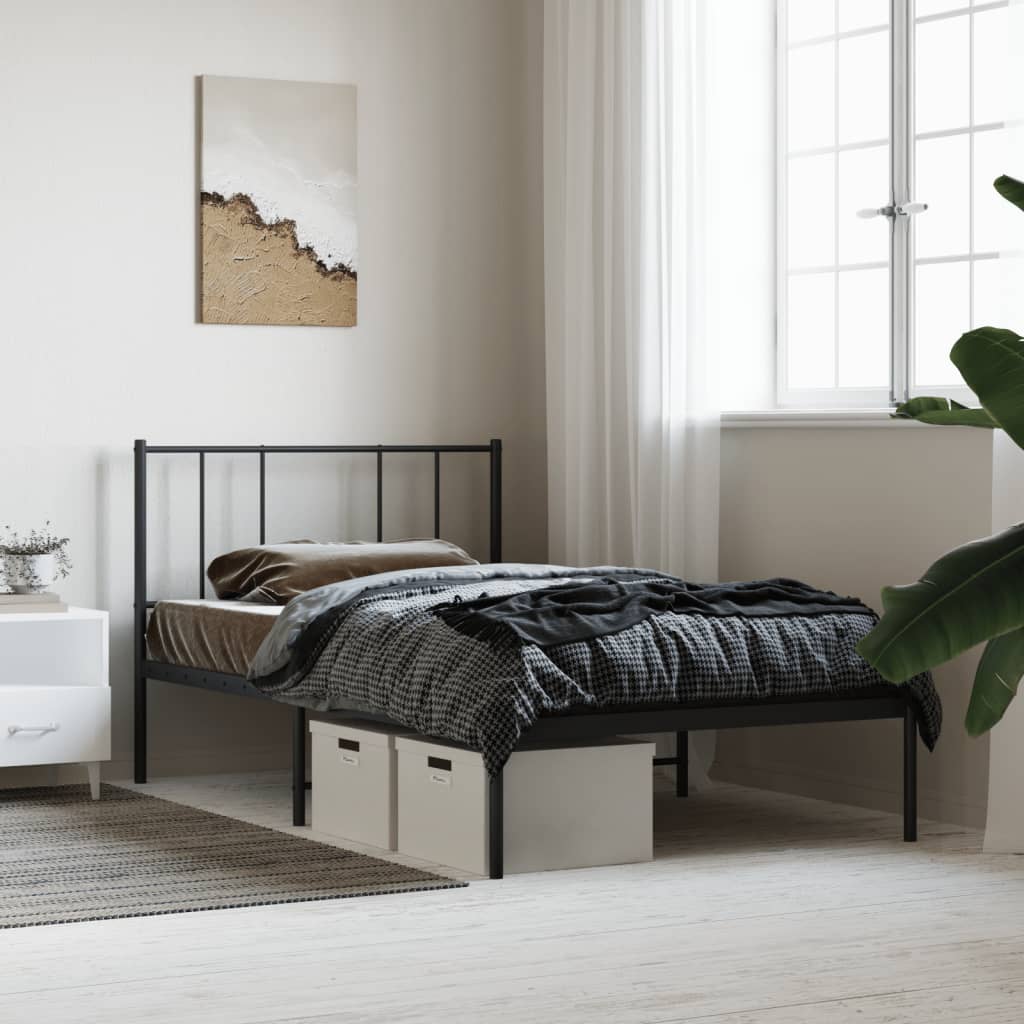Metal Bed Frame without Mattress with Headboard Black 90x190cm