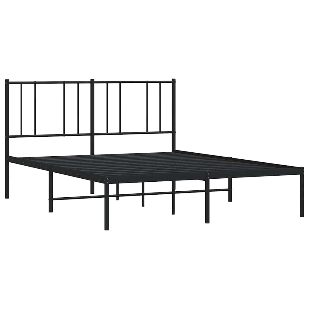 Metal Bed Frame without Mattress with Headboard Black 135x190cm