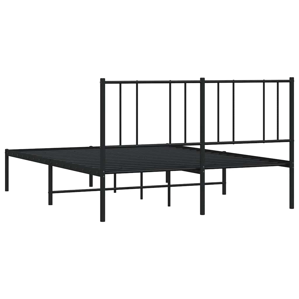 Metal Bed Frame without Mattress with Headboard Black 135x190cm