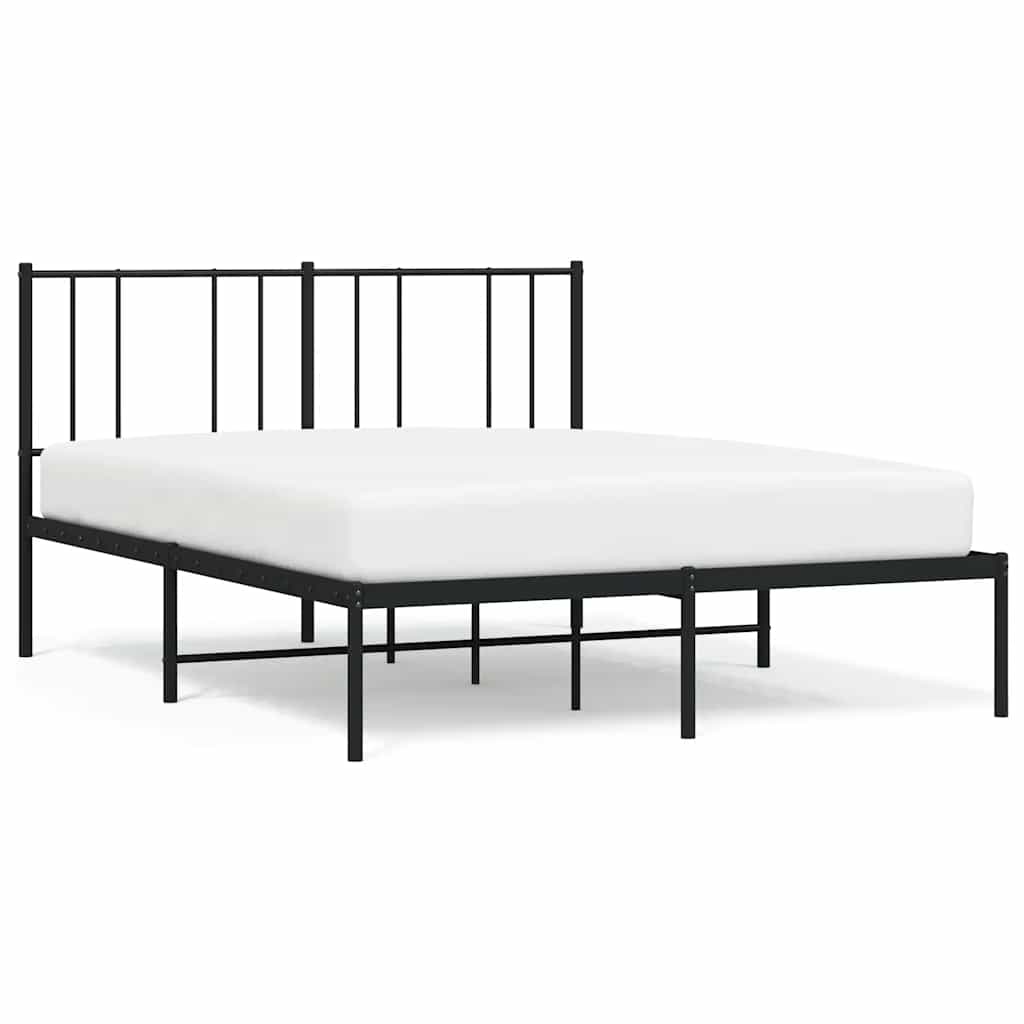 Metal Bed Frame without Mattress with Headboard Black 150x200cm