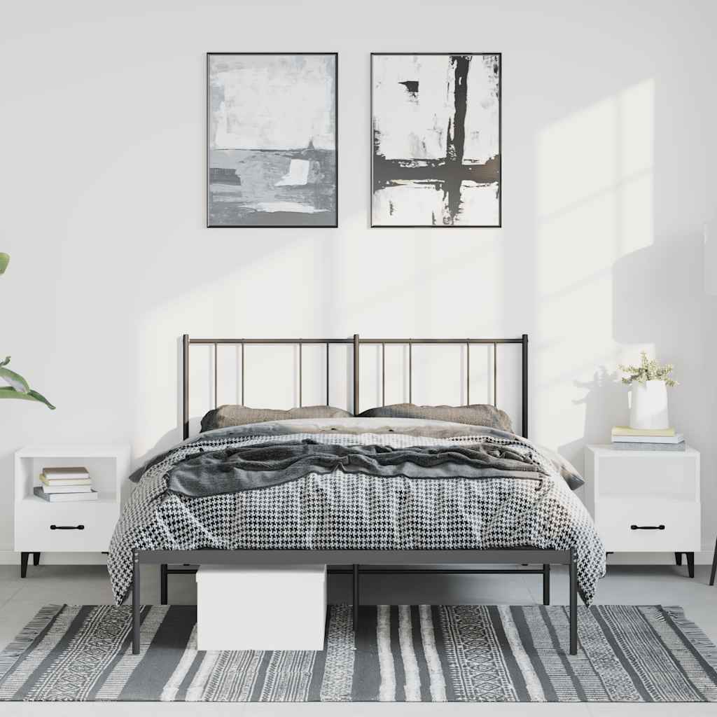 Metal Bed Frame without Mattress with Headboard Black 150x200cm