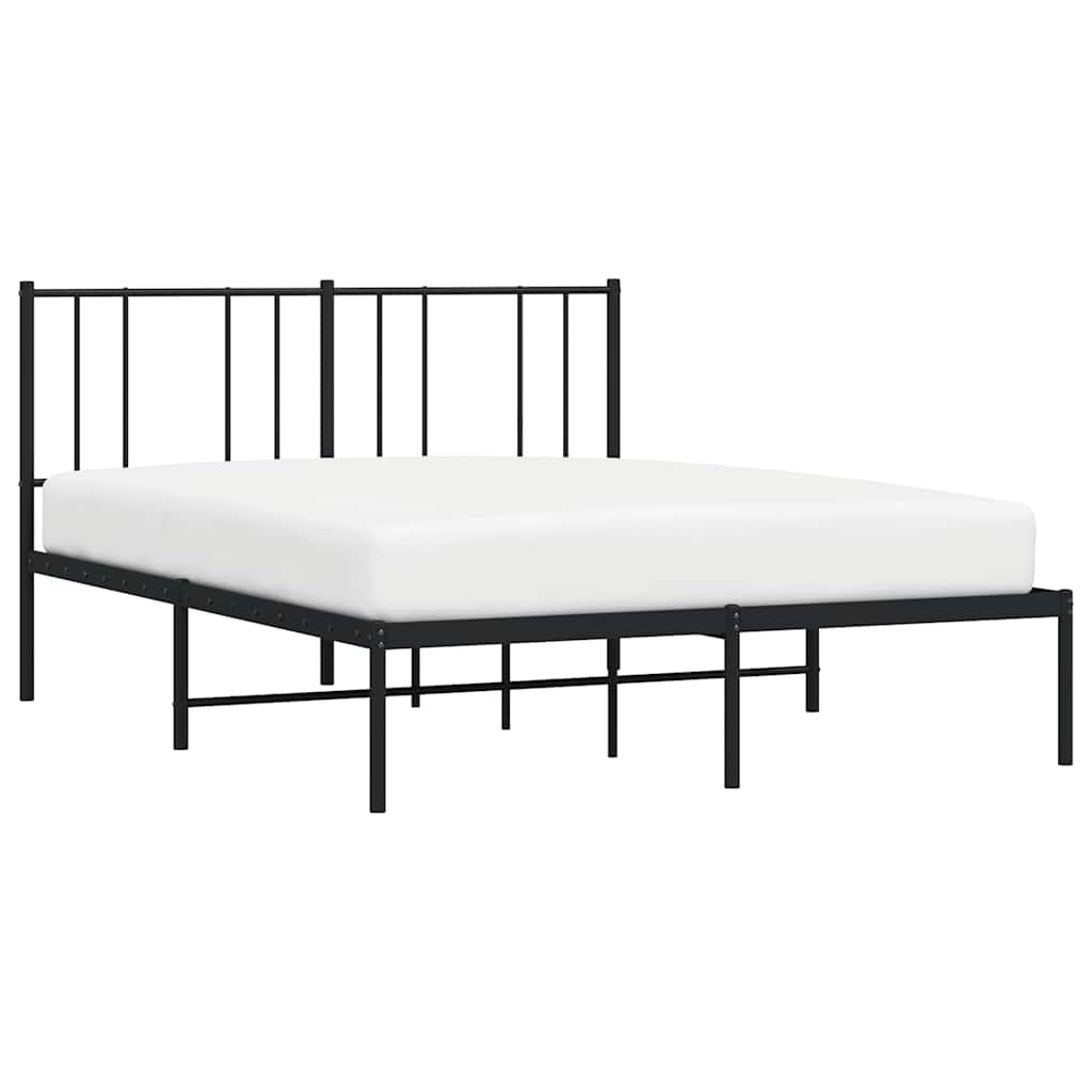 Metal Bed Frame without Mattress with Headboard Black 150x200cm
