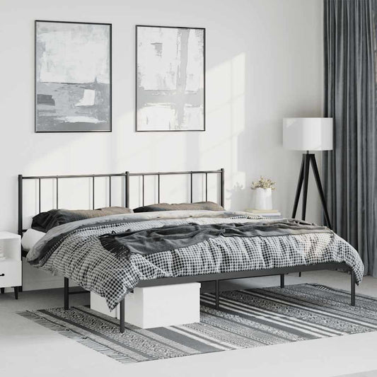 Metal Bed Frame without Mattress with Headboard Black 183x213cm