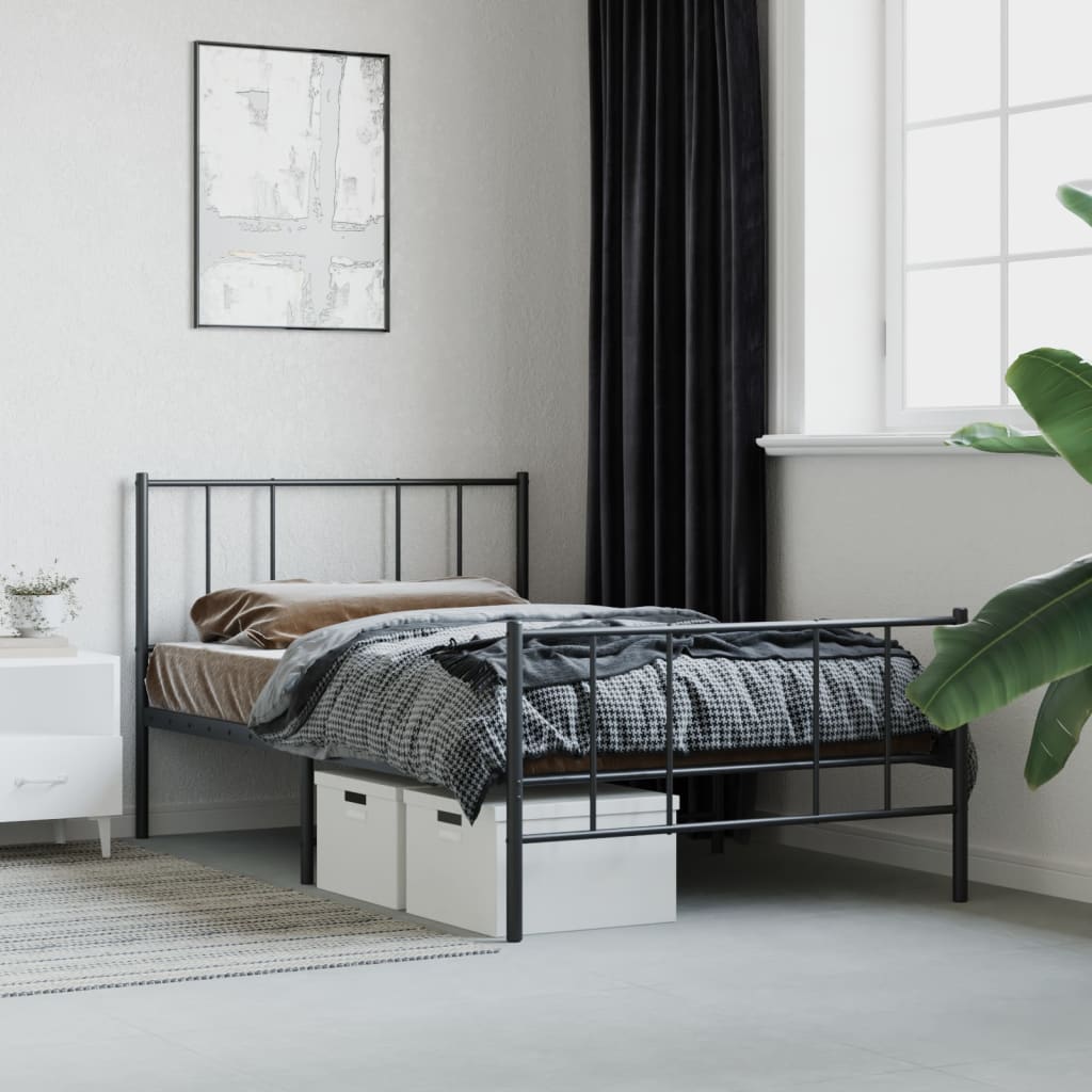 Metal Bed Frame without Mattress with Footboard Black 90x190cm