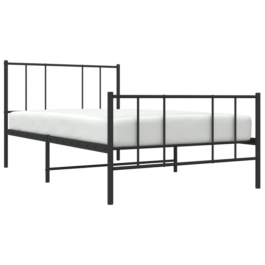 Metal Bed Frame without Mattress with Footboard Black 107x203cm