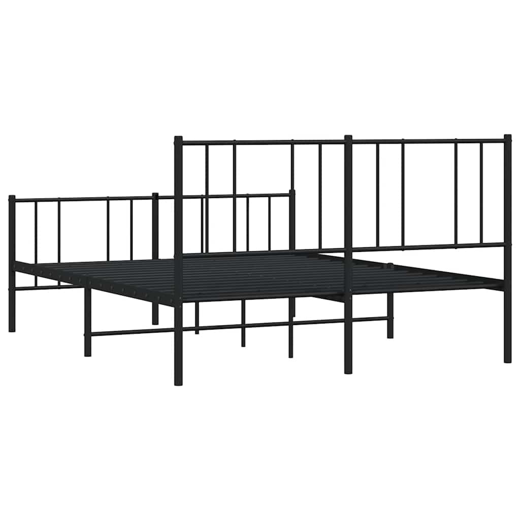 Metal Bed Frame without Mattress with Footboard Black 135x190cm