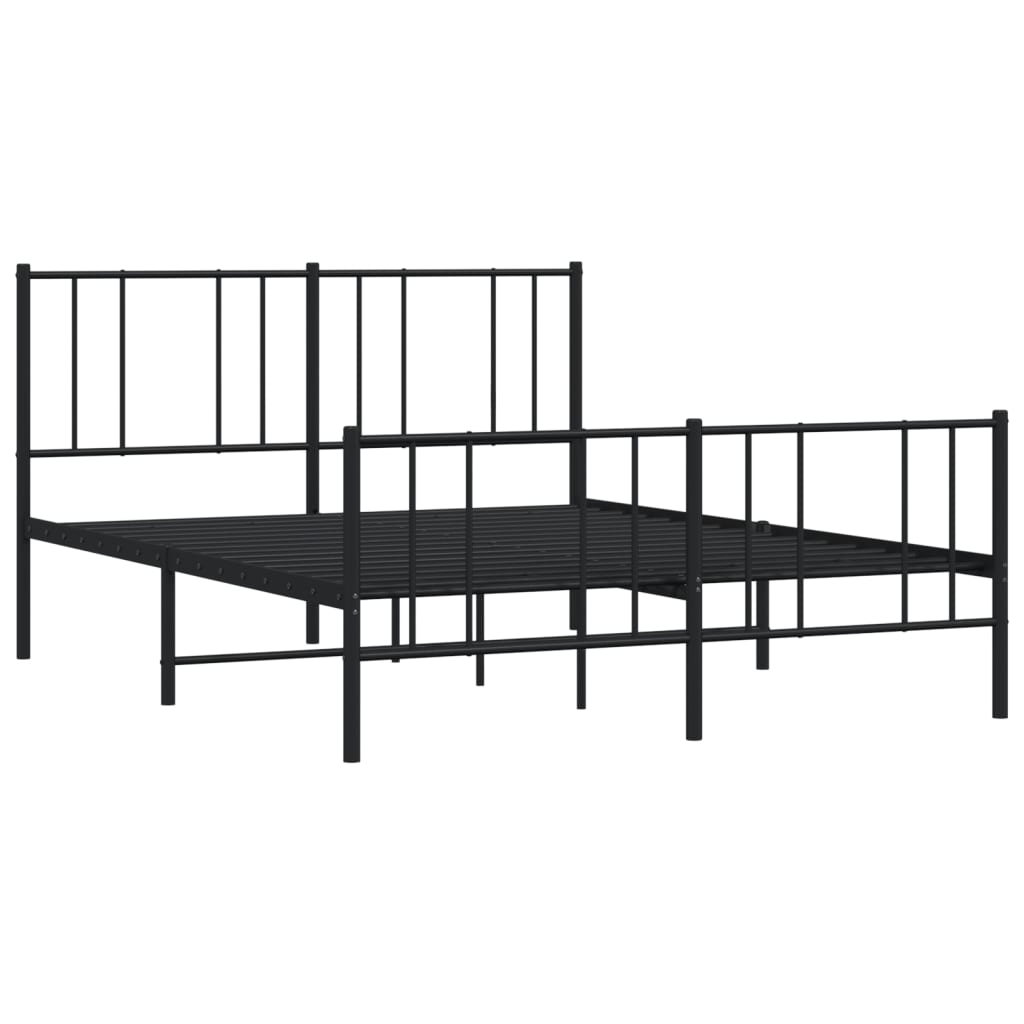 Metal Bed Frame without Mattress with Footboard Black 140x190cm