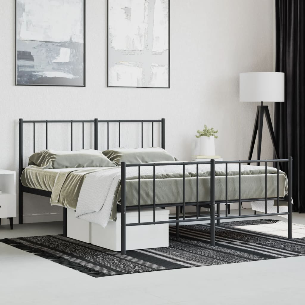 Metal Bed Frame without Mattress with Footboard Black 140x190cm