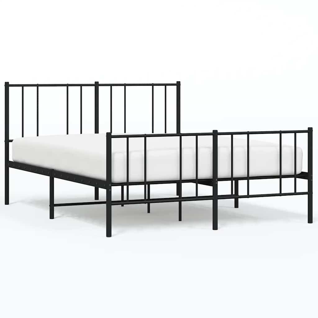Metal Bed Frame without Mattress with Footboard Black 150x200cm