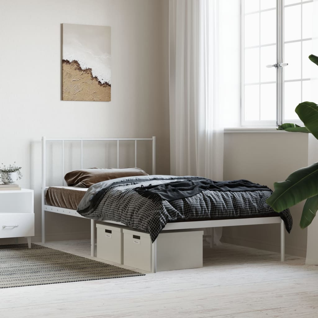 Metal Bed Frame without Mattress with Headboard White 90x200cm