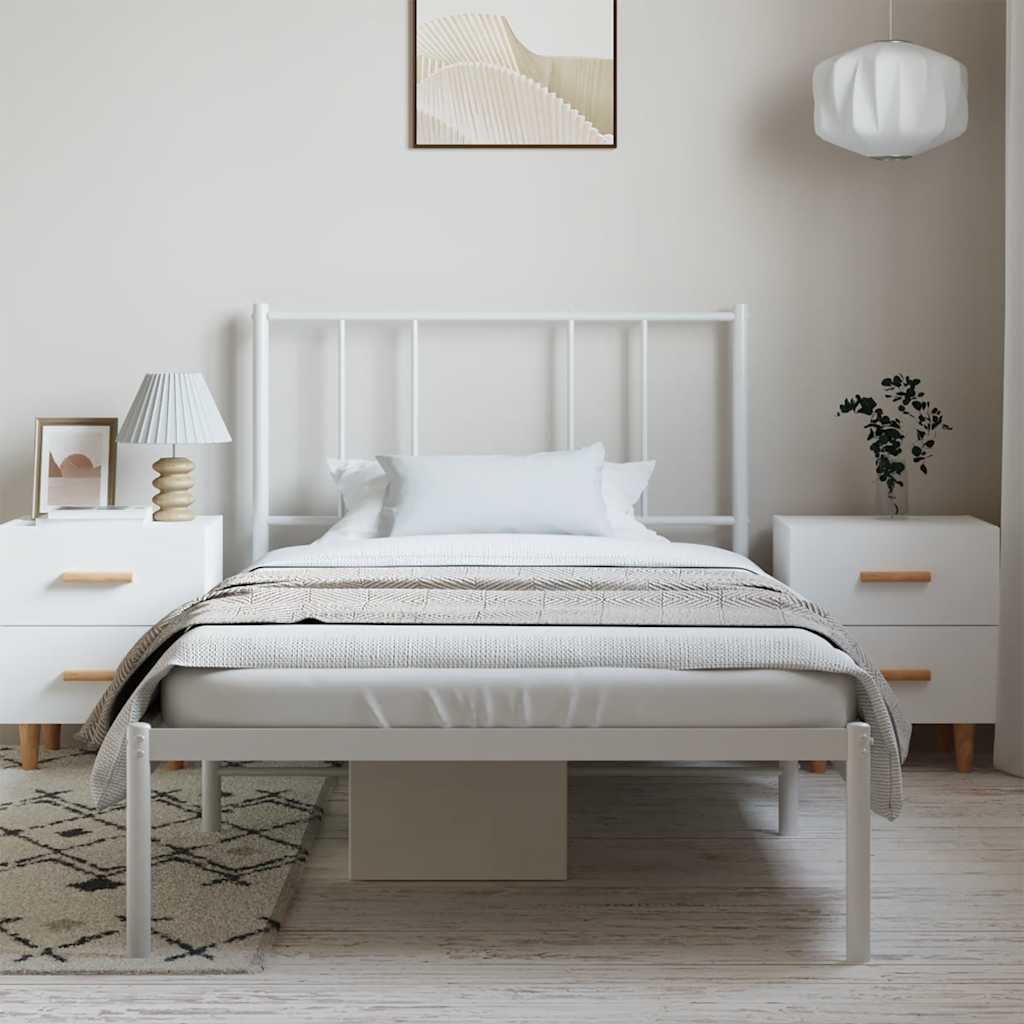 Metal Bed Frame without Mattress with Headboard White 100x200cm