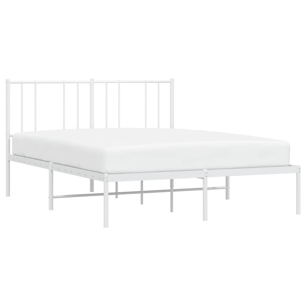 Metal Bed Frame without Mattress with Headboard White 135x190cm