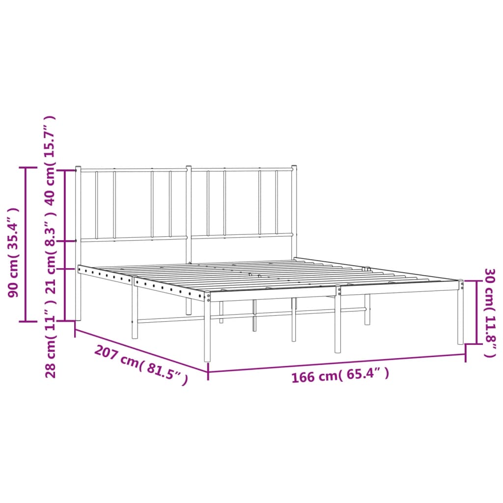 Metal Bed Frame without Mattress with Headboard White 160x200cm