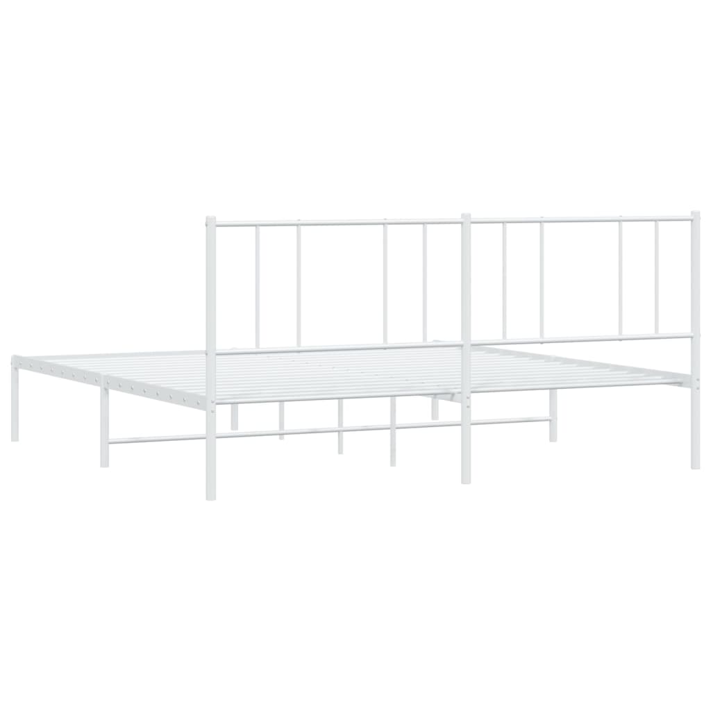 Metal Bed Frame without Mattress with Headboard White 180x200cm