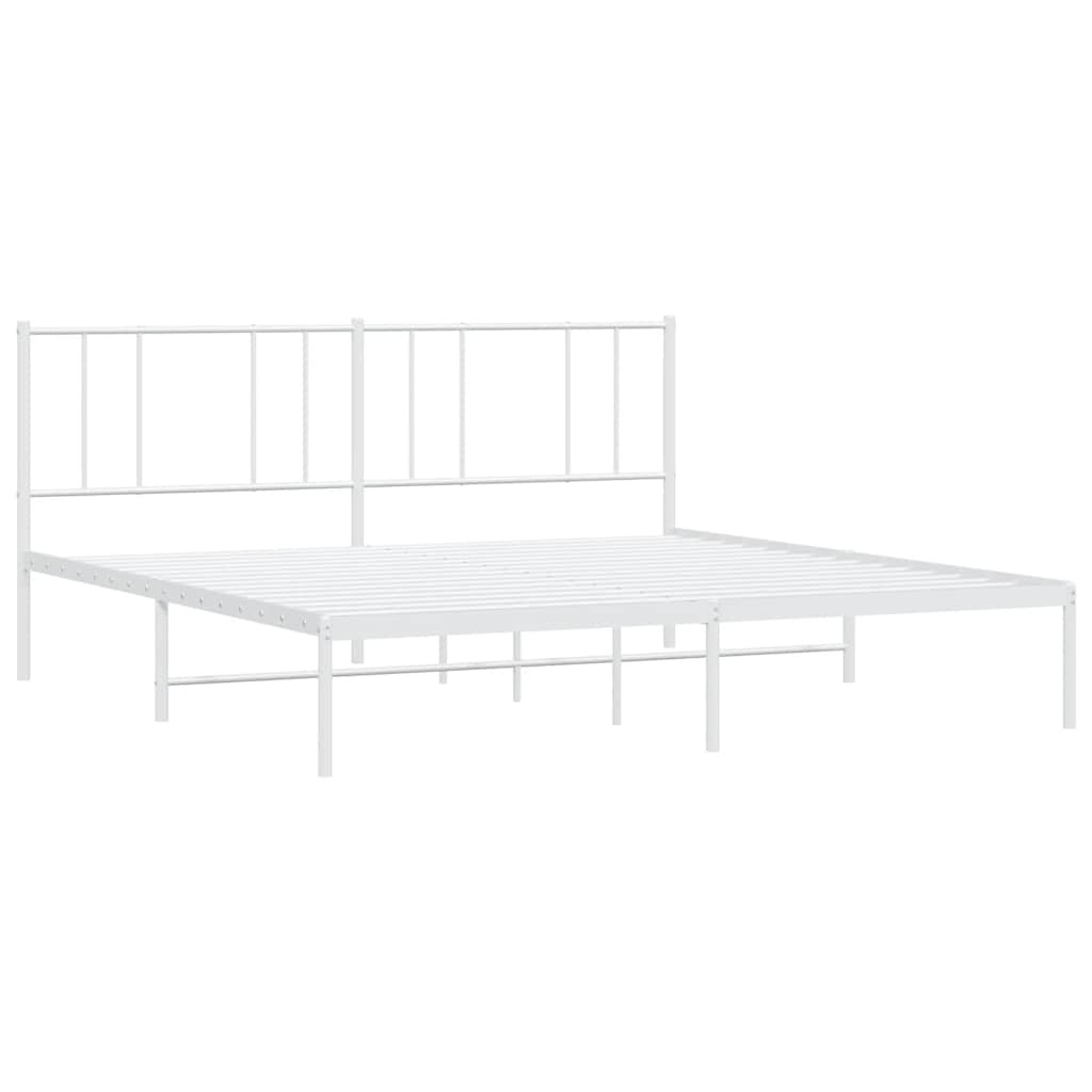 Metal Bed Frame without Mattress with Headboard White 193x203cm
