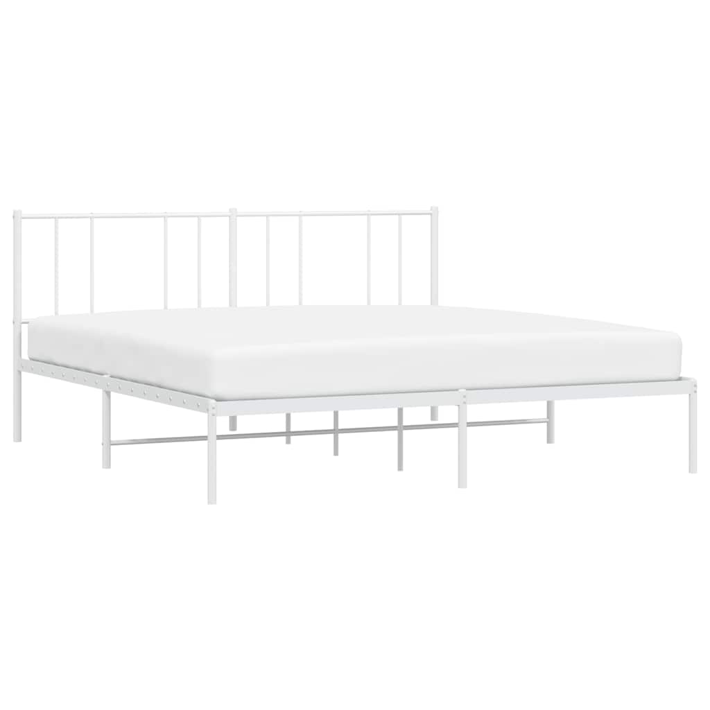 Metal Bed Frame without Mattress with Headboard White 193x203cm
