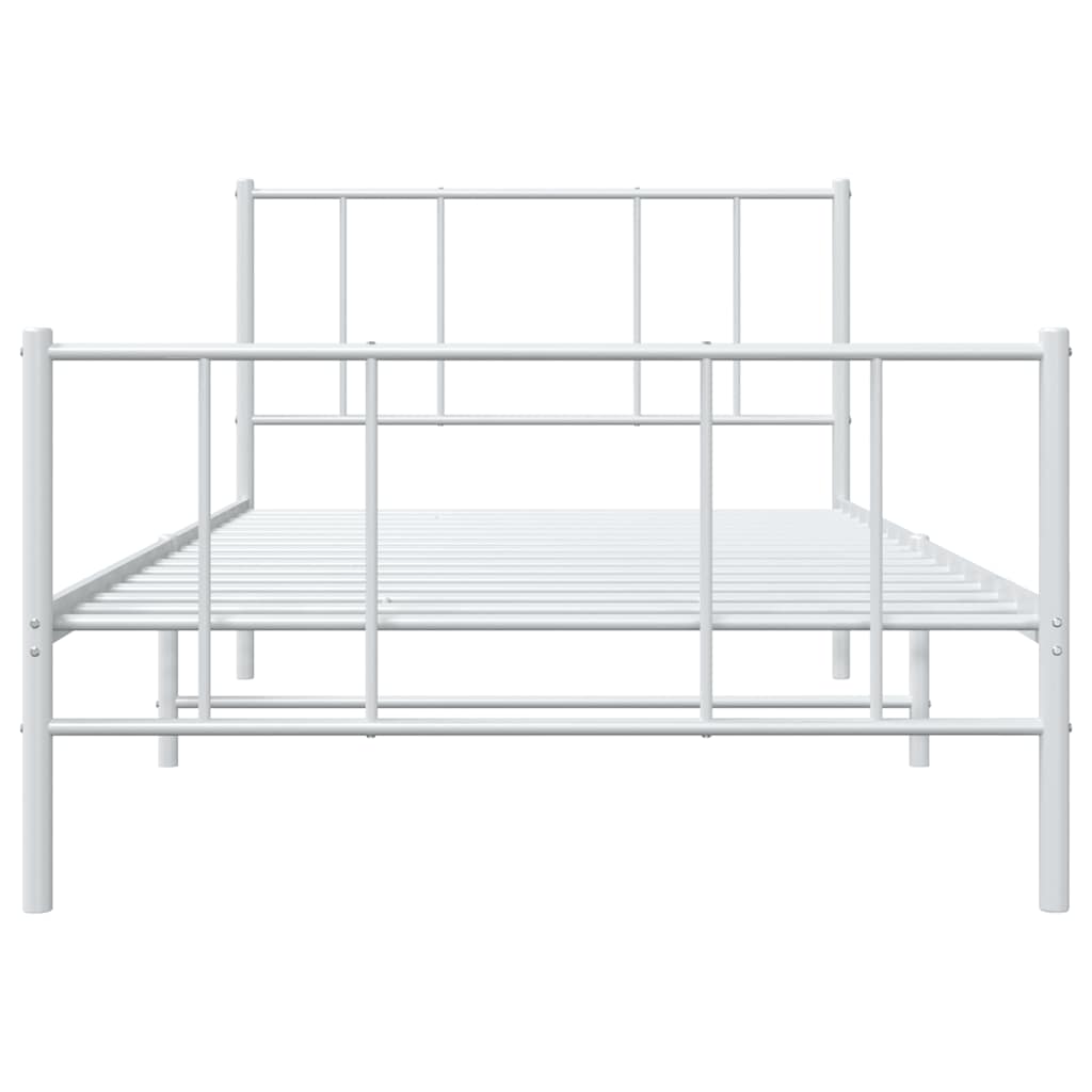 Metal Bed Frame without Mattress with Footboard White 100x190cm