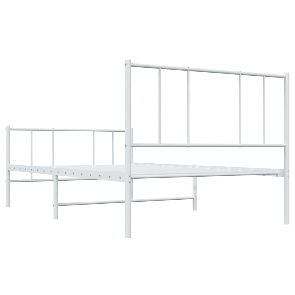 Metal Bed Frame without Mattress with Footboard White 100x190cm