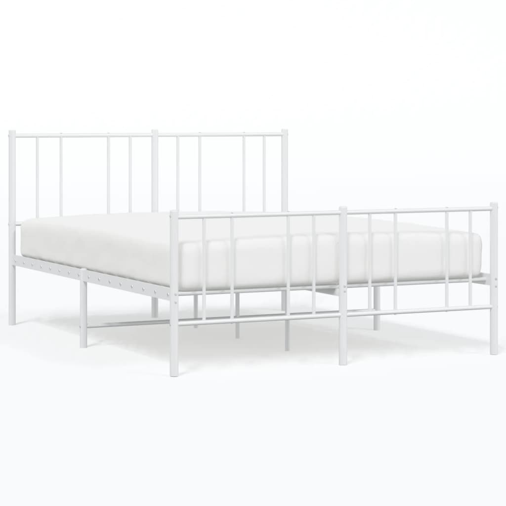 Metal Bed Frame without Mattress with Footboard White 120x190cm