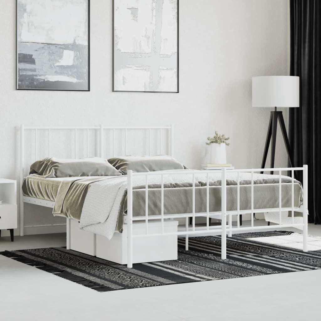 Metal Bed Frame without Mattress with Footboard White 120x190cm