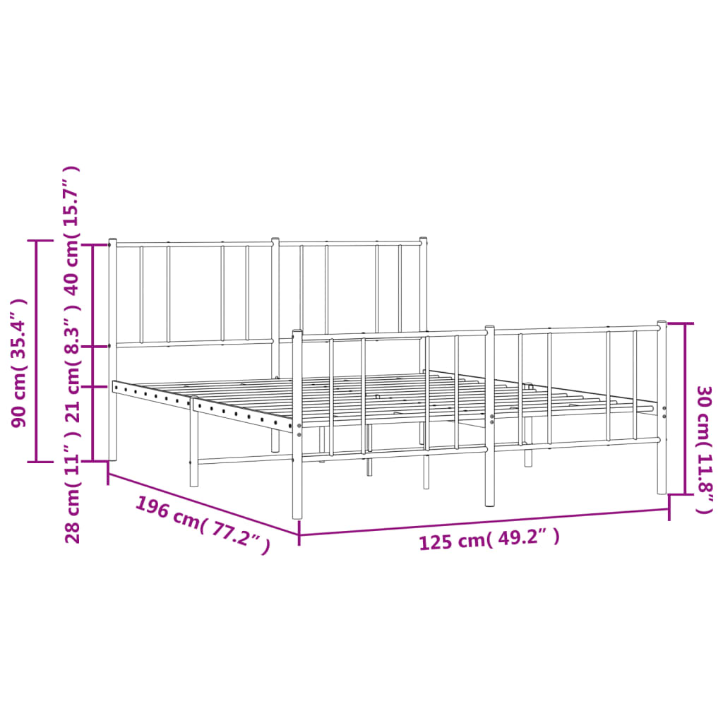 Metal Bed Frame without Mattress with Footboard White 120x190cm