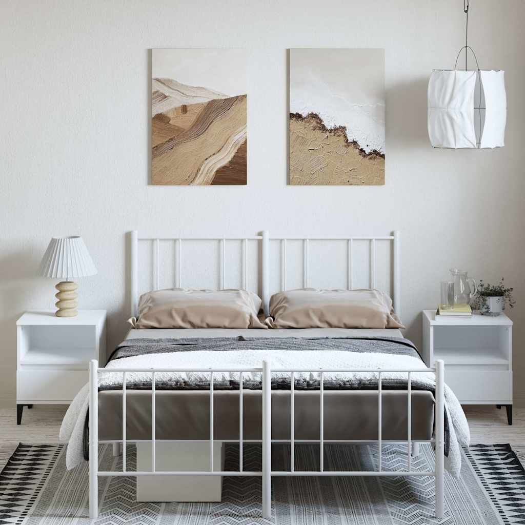 Metal Bed Frame without Mattress with Footboard White 150x200cm