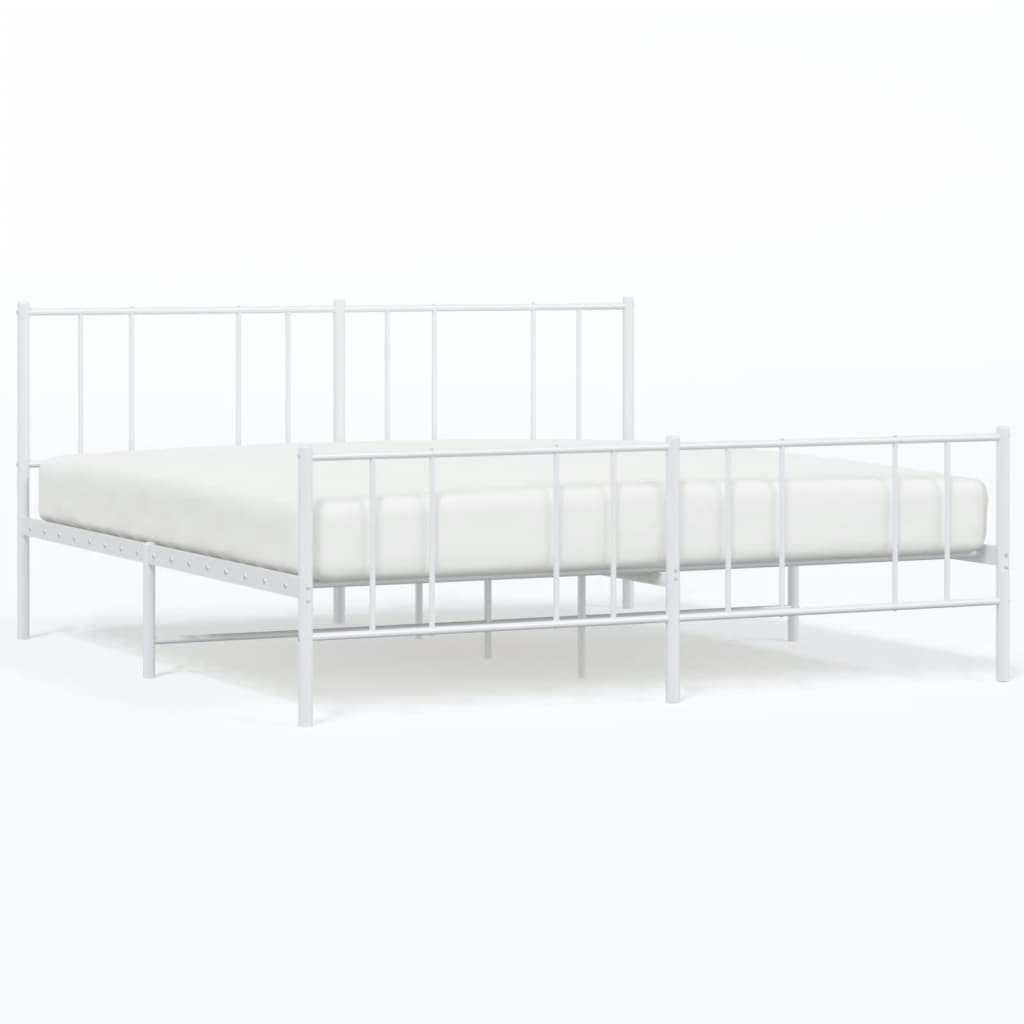 Metal Bed Frame without Mattress with Footboard White 180x200cm