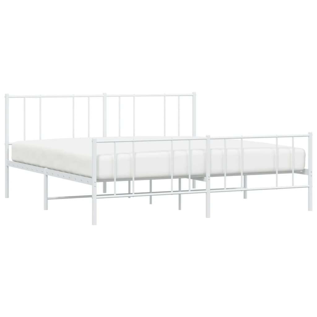 Metal Bed Frame without Mattress with Footboard White 180x200cm