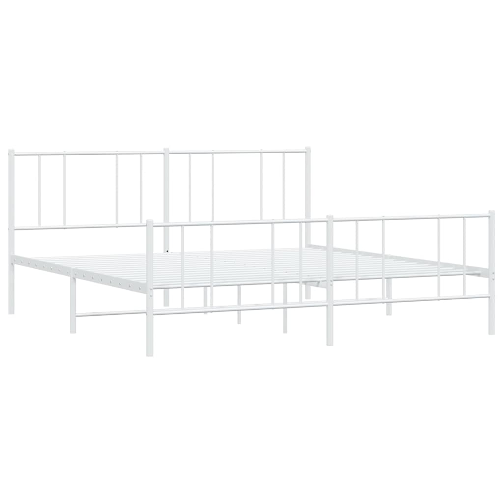 Metal Bed Frame without Mattress with Footboard White 183x213cm