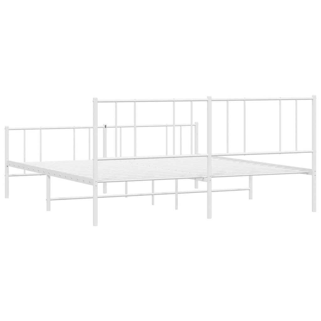 Metal Bed Frame without Mattress with Footboard White 200x200cm