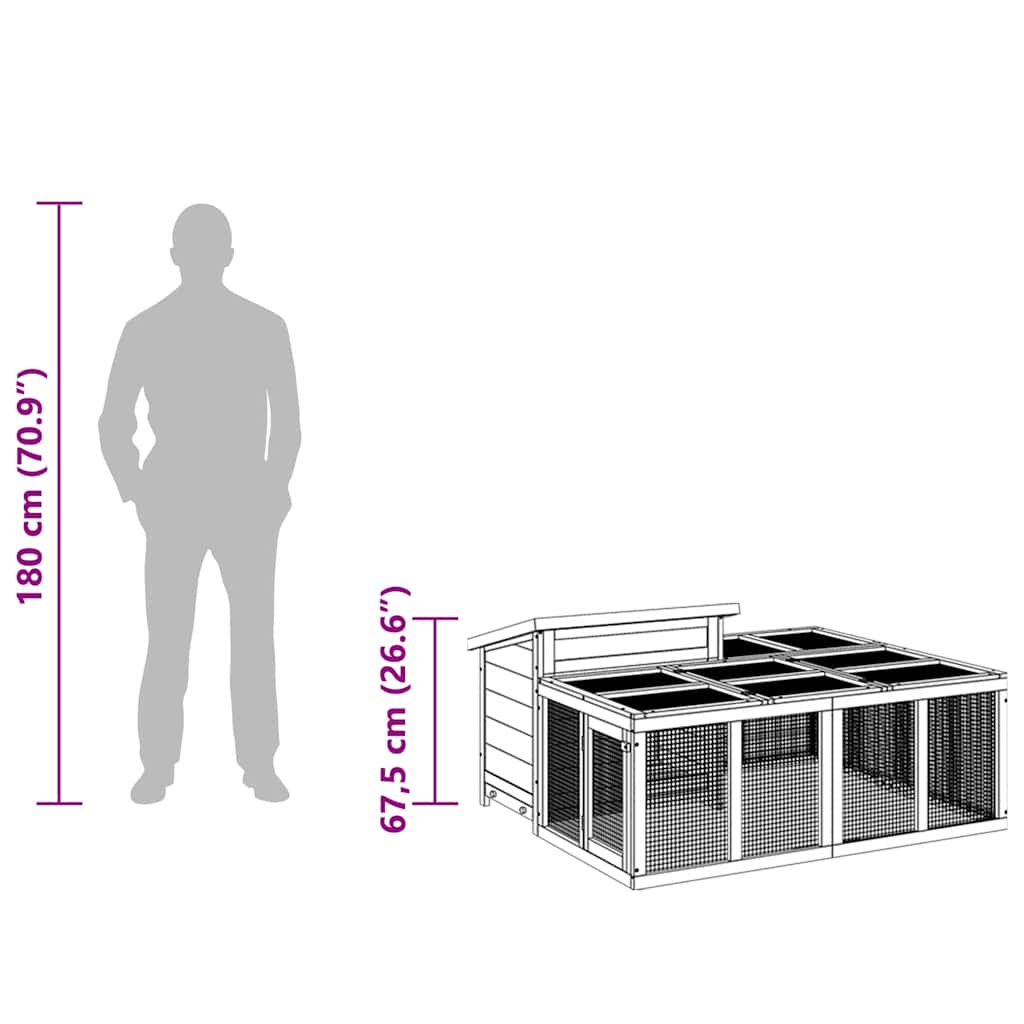 Rabbit Hutch Grey 144x123x67.5 cm Solid Wood Pine