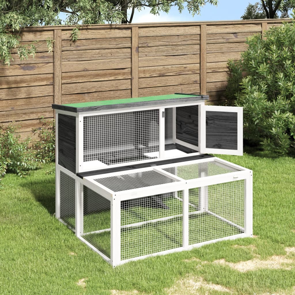 Rabbit Hutch Grey 102x90x84.5 cm Solid Wood Pine
