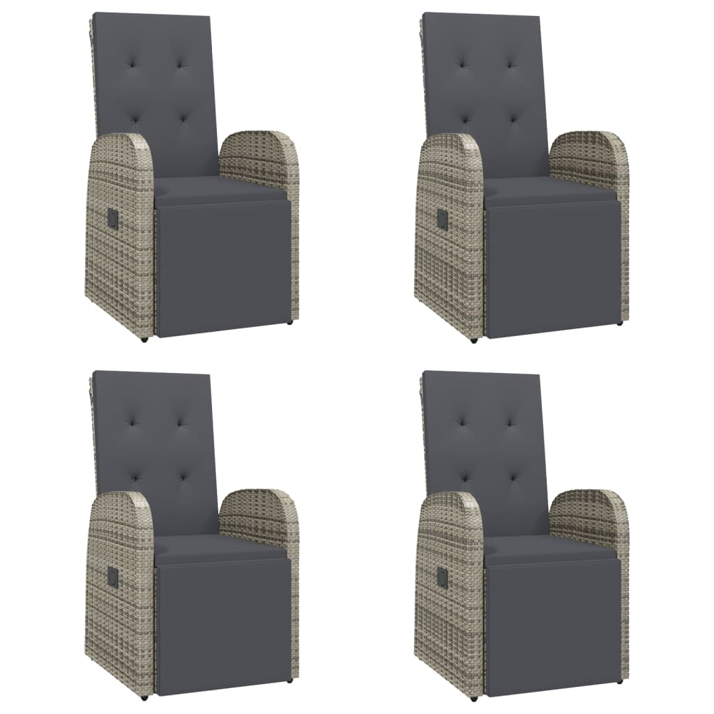 5 Piece Garden Dining Set Grey Poly Rattan&Solid Wood Acacia