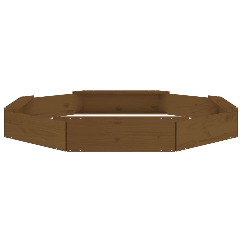 Sandbox with Seats Honey Brown Octagon Solid Wood Pine